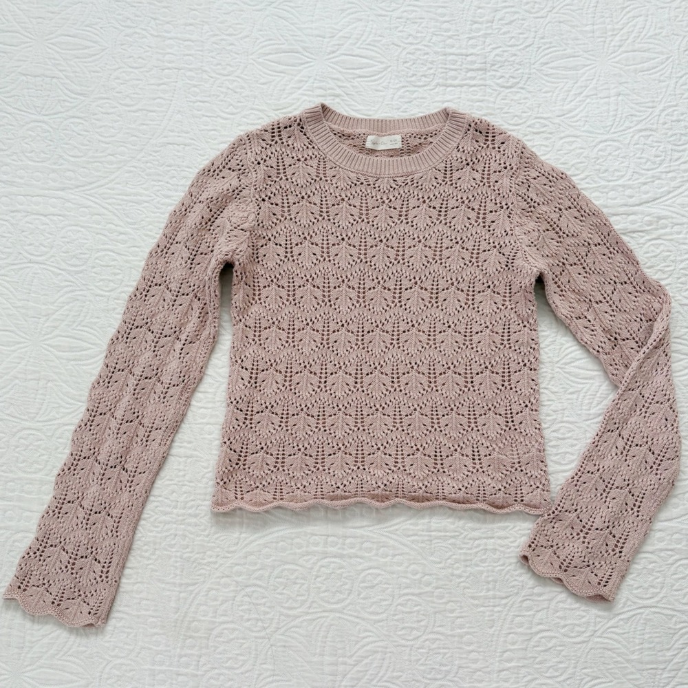Rylee & Cru Crochet Knit Pullover Long Sleeve Shirt, Rose Sz 10-12Y